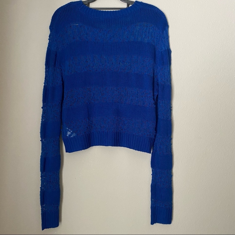 Material Girl Royal Blue Long Sleeve Crop Knit Sweater size Large